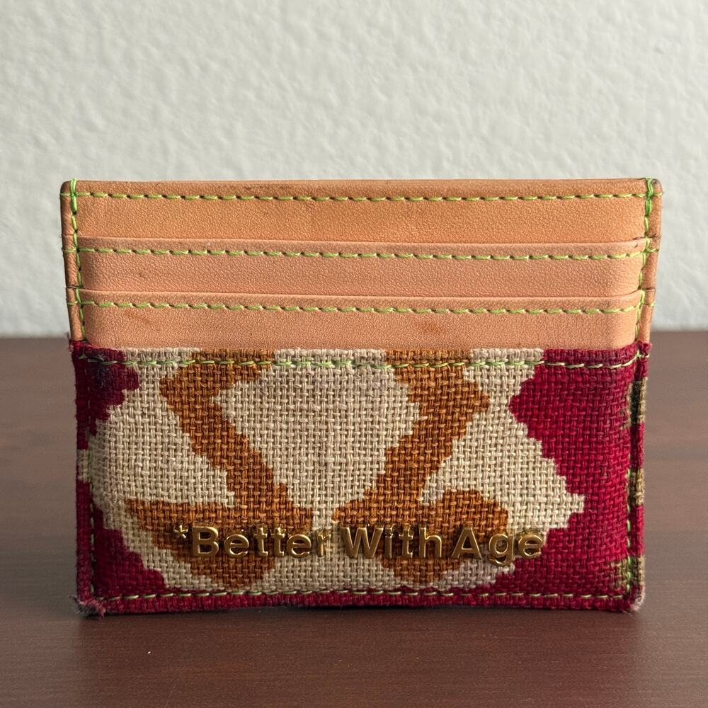 Better With Age Stolen Card Holder Vintage Woven Rug Tan Leather Wallet Red BWA